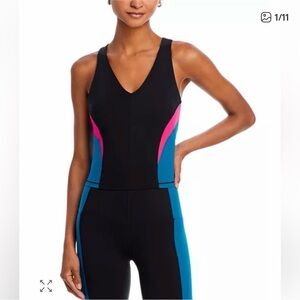 Sweaty Betty Black Legging Jumpsuit with Blue and Pink Panels